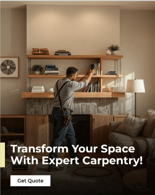Carpenter installing custom shelving
